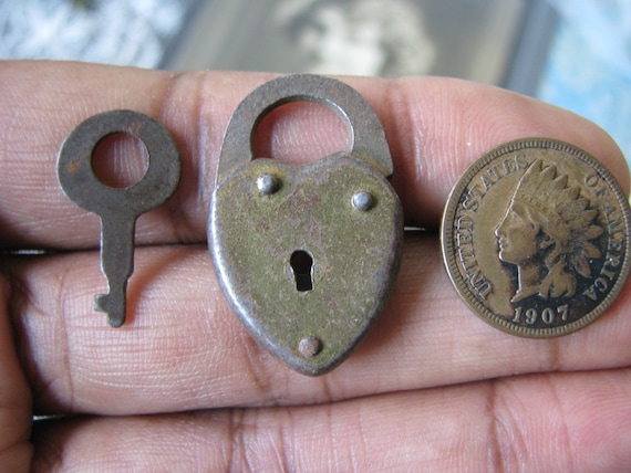 Antique Brass Heart Lock Necklace