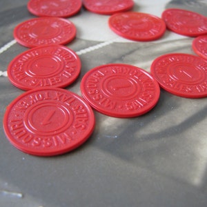 Vintage Sales Tax Tokens, Red Plastic Tokens, 1940&#39;s Tax Tokens, Missouri Sales Tax Tokens, Red Sales Tax Tokens,