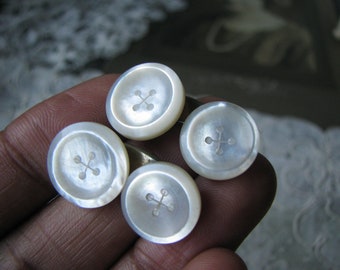 Boutons De Manchettes Anciens – Vieil Or Et Nacre – Bijoux Homme Vintage – Sans Marque
