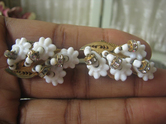 Miriam Haskell Beaded Earrings, Filigree Flower E… - image 3