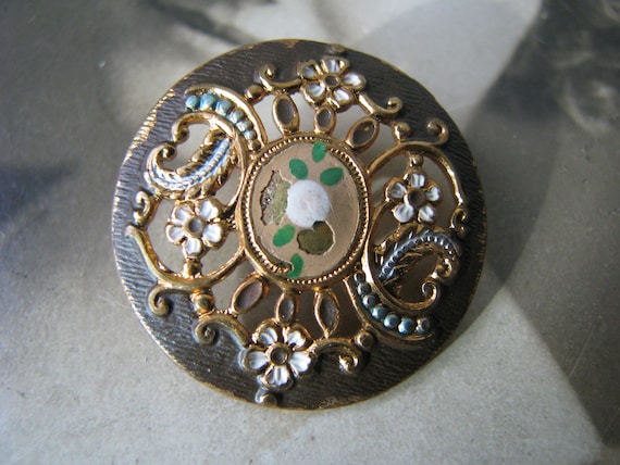 Antique Enamel Button, Antique Filigree Button, An