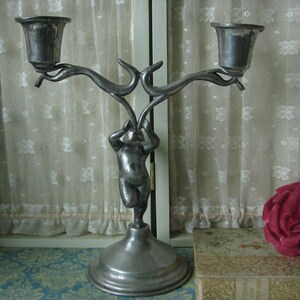 Antique Neoclassical Candlestick, Antique Pewter Candlestick, Double Candlestick, Cherub and Jackals Candlestick, Antique Pewter