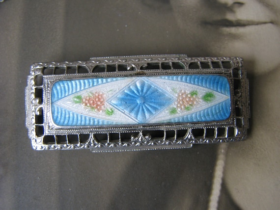 Antique Guilloche Brooch, Art Deco Guilloche Brooc