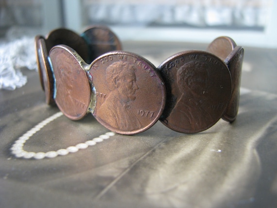 Vintage Penny Cuff Bracelet, Copper Penny Bracele… - image 1