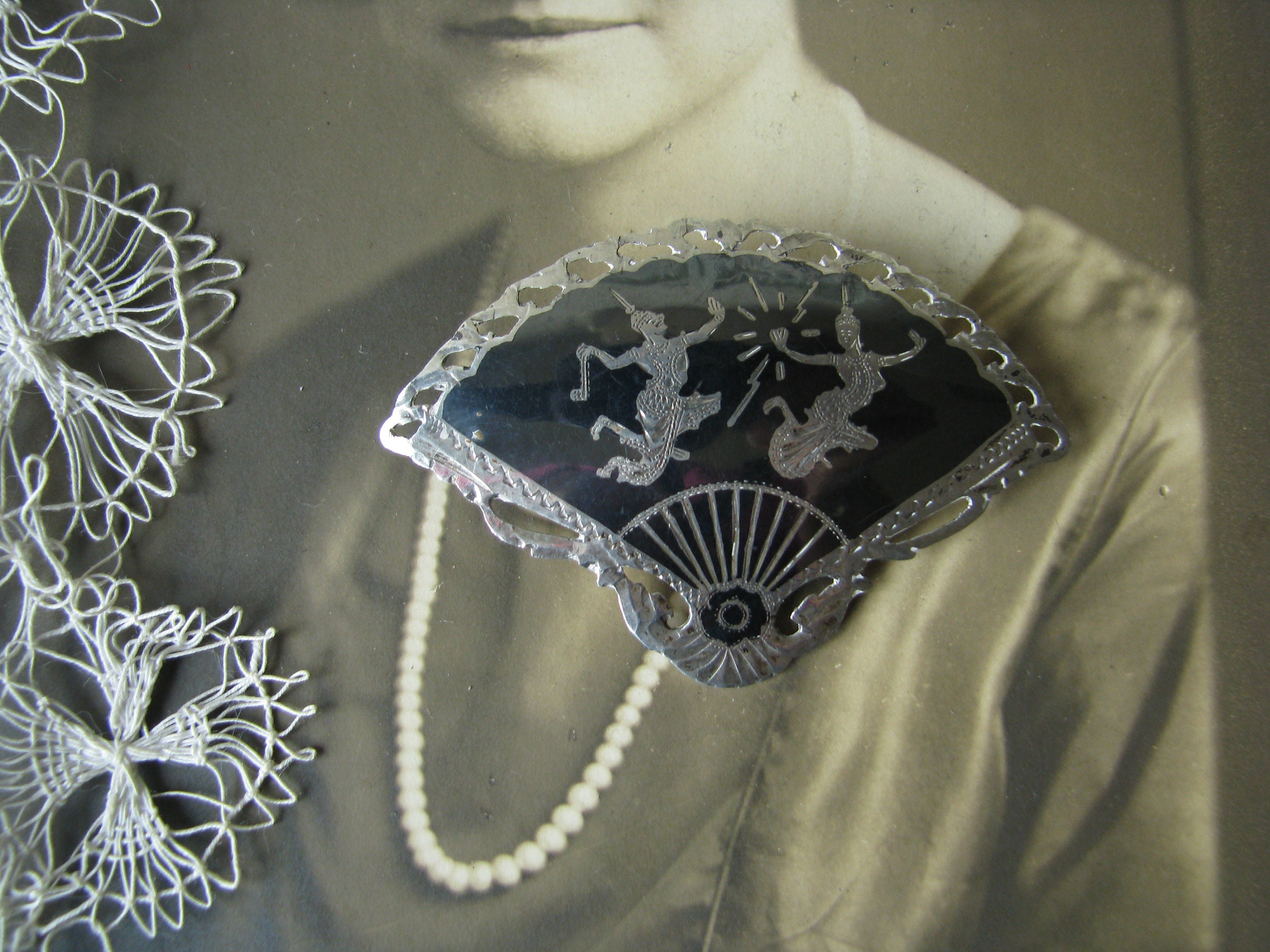 Vintage SIAM Sterling Silver Fan Brooch, SIAM Sterling Vintage SIAM Sterling Silver Fan Brooch, SIAM Sterling