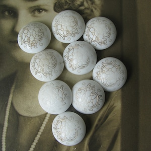 Antique Glass Buttons, Victorian Milk Glass Buttons, Etched Glass Buttons, Victorian Garment Buttons, Antique Sewing Notions, Bridal Gifts