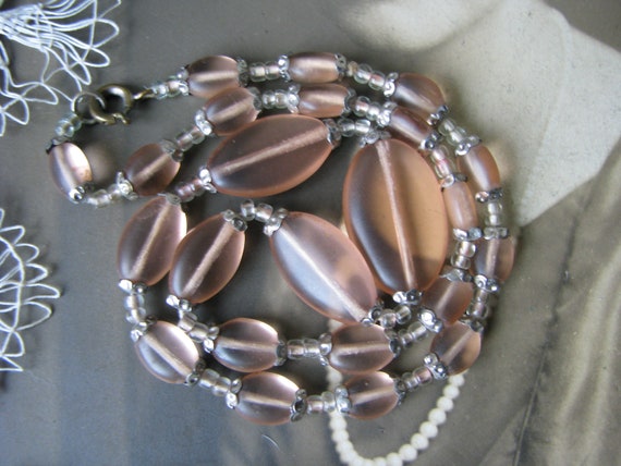 Art Deco Bead Necklace, Pink Camphor Glass Bead N… - image 1