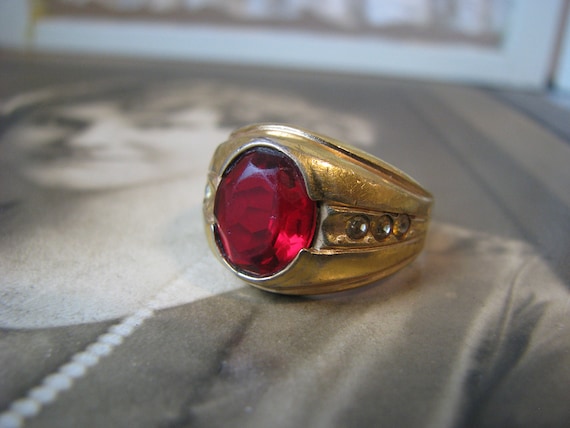 Antique Paste Ring, Men's Paste Ring, Gold Filled… - image 1