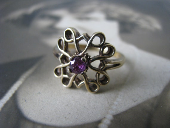 Vintage Avon Ruby Ring, Avon Filigree Ring, Gold … - image 1