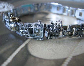 Bracelet Rétro Années 30 En Cristal Facetté Argenté - Occasion Bon état