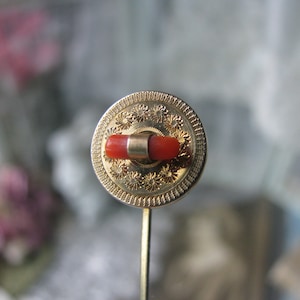 Victorian Stick Pin, Gold Filled Stick Pin, Coral Stick Pin, Etruscan Sticl Pin, Antique Stick Pin, Gifts FOr Brides