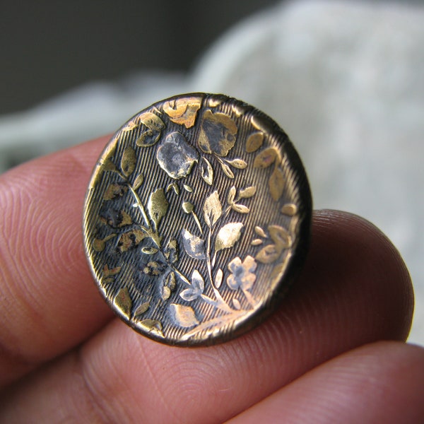 Antique Textured Button, Antique Floral Button, Antique Brass Button, Antique Sewing Notions, Antique Button Collection