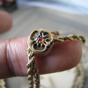Antique Pocket Watch Chain, Victorian Pocket Watch Chain, Gold Filled Pocket Watch Chain, Antique Garnet Slide Pendant, Garnet Pendant, Rope