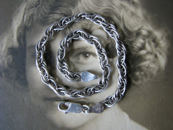 Vintage Rope Bracelet, Silver Rope Chain Bracelet, Italian Silver Bracelet, Rope Chain Link, Unisex Silver Bracelet