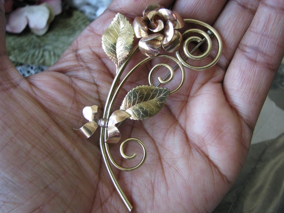 Vintage Krementz Brooch, Gold Filled Flower Brooc… - image 5