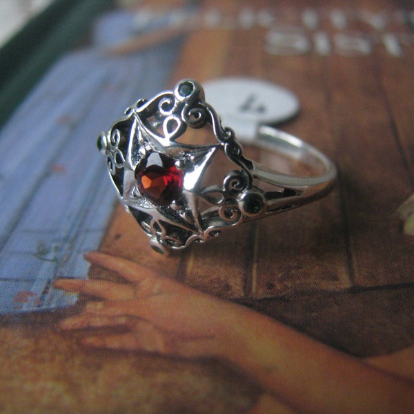 Vintage Sterling Silver Garnet Emerald Quartz Edwardian Style Ring