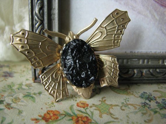 Vintage Gold Tone Lucite Duzy Butterfly Pin, Vint… - image 2