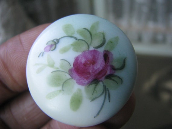 Antique Porcelain Waistcoat Stud, Hand-Painted Rose Design