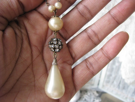Art Deco Faux Pearl Lavalier Necklace, 1930s Brid… - image 3