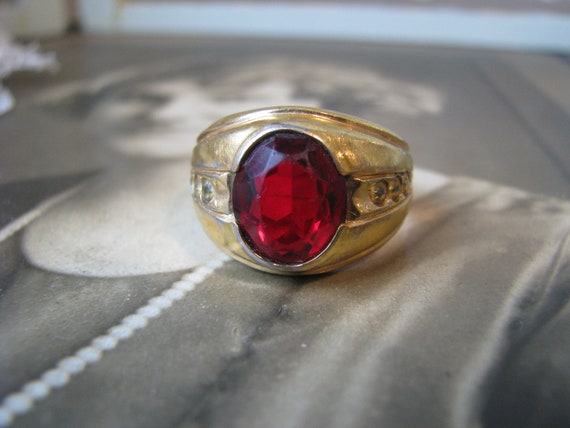 Antique Paste Ring, Men's Paste Ring, Gold Filled… - image 3