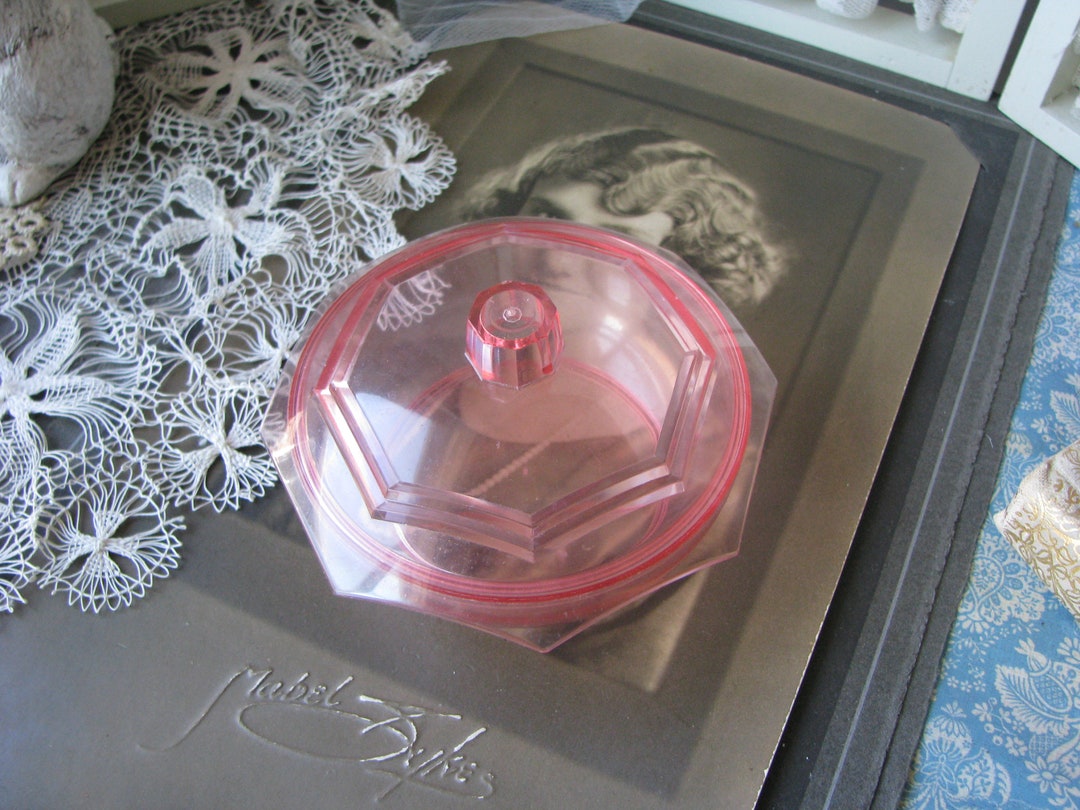 Vintage Vanity Jar Pink Plastic Vanity Jar Pink Lucite Etsy