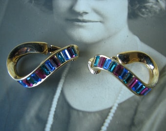 Vintage Swarovski Crystal Clip On Earrings, Gold Plated