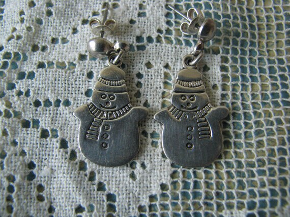 Vintage Solid Sterling Silver Dancing Snowman Ear… - image 3
