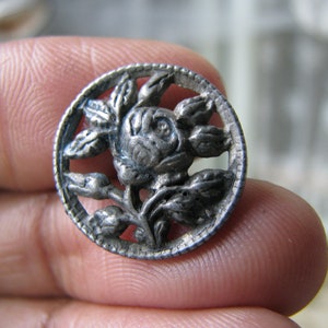 Antique Pewter Button, Antique French Button, Victorian Pewter Button, Pewter Openwork Button, Pewter Floral Button