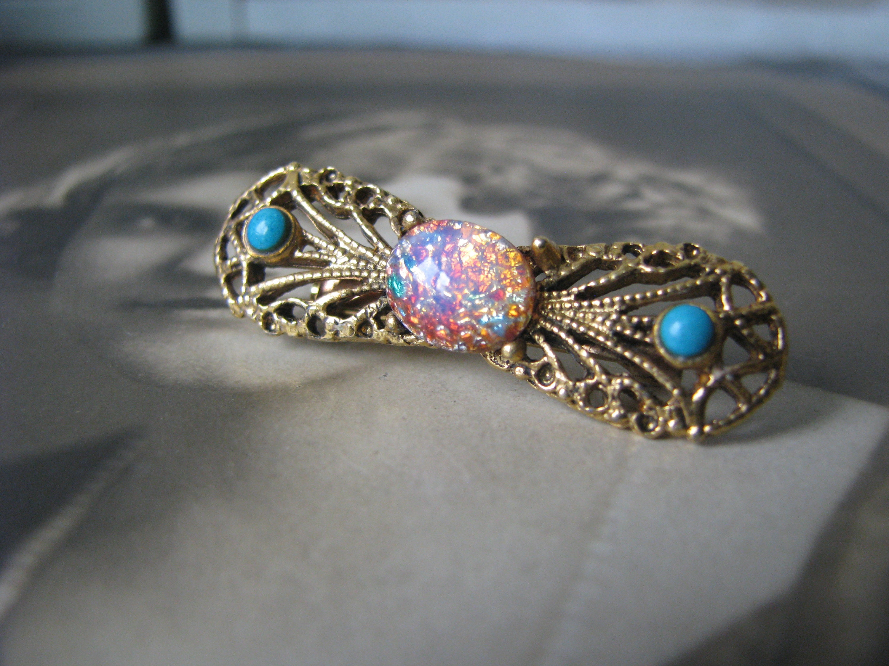 Vintage Victorian Style Brooch, Vintage Filigree Brooch, Dragon's Breath Brooch, Vintage Bar Brooch, Wedding Brooch, Bridal Jewelry