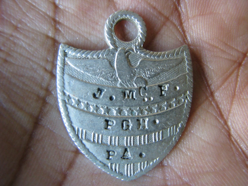 Antique Registry Tag Return Tag Return Address Tag Antique Key Fob Metal Masonic Shield Fob Vintage Registry Tag