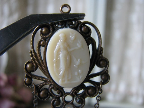 1930's Glass Cameo Drops, 1930's Glass Earring Dr… - image 8