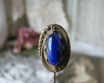 Antique Victorian Cobalt Glass Stick Pin, Jeweled