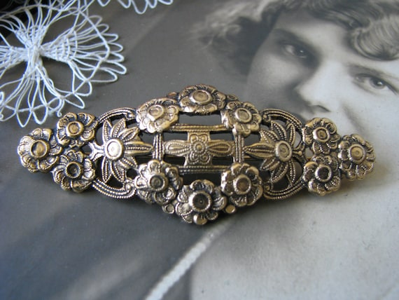 Art Deco Repousse Brooch, Art Deco Openwork Brooc… - image 1