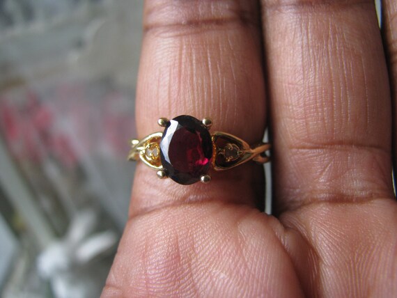 Vintage Garnet Ring, Gold Plated Garnet Ring, Gar… - image 5