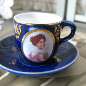 Vintage Miniature Tea Cup & Saucer, Mini Teacup and Saucer, Limoges Cobalt Cup n Saucer, Porcelain Cup and Saucer