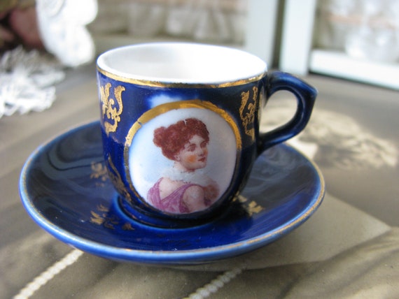 フランスアンティーク　Limoges enfants・カップ Vintage Limoges Miniature Cobalt Teacup and Saucer, Gold Gilt - Etsy