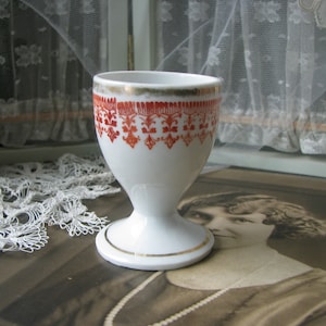 Antique Egg Cup, Antique Porcelain Egg Cup, Red Transferware Egg Cup, Victorian Egg Cup, Bridal Gifts, Wedding Gifts