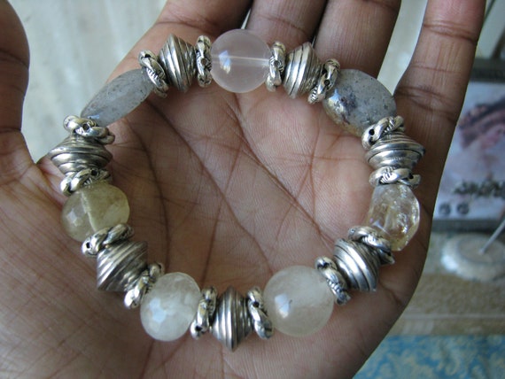 Crystal Quartz Beaded Bracelet, Crystal Quartz Br… - image 1