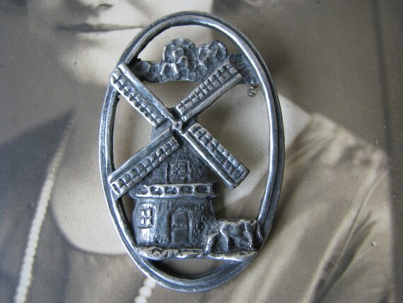 Windmill Brooch, Vintage Pewter Pin,  Windmill Pi… - image 2