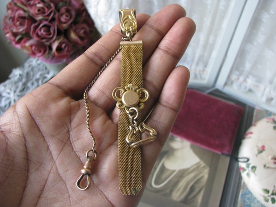 Antique Gold Filled Pocket Watch Fob & Chain, Vic… - image 3