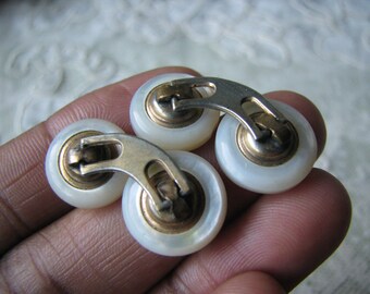 Boutons De Manchette Anciens En Or 14k (585) Avec Nacre Et Perle - Avec étui - Occasion