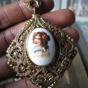 Antique Edwardian Necklace, Antique Cameo Necklace, Antique Filigree Necklace, Faux Carnelian Necklace, Lavalier Necklace