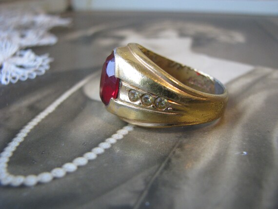 Antique Paste Ring, Men's Paste Ring, Gold Filled… - image 4