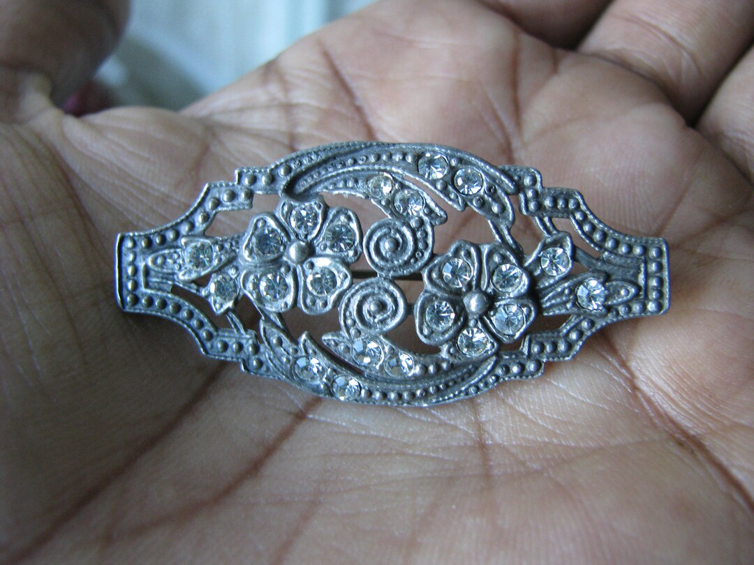 Broche Ancienne En Argent Massif Style Art Nouveau Années 1930 - Motif Feuillages - Occasion