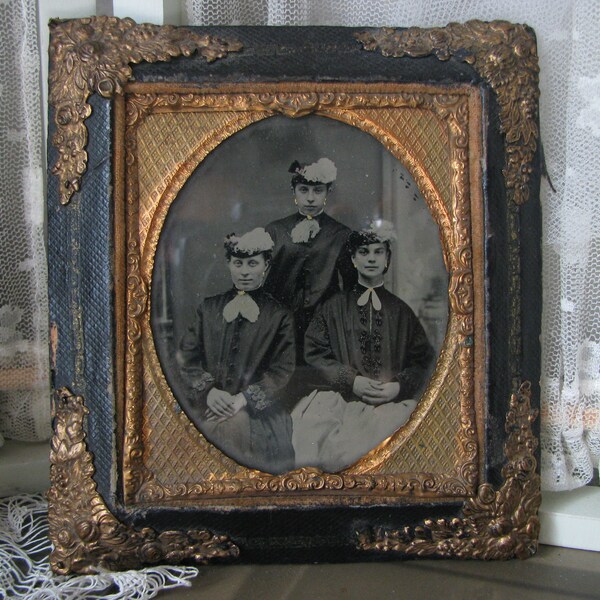 Antique Tintype Photo, Civil War Era Photo, Gold Framed Tintype, Victorian Tintype Photo, Antique Wall Hanging, Antique Movie Prop