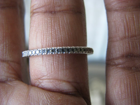 Art Deco Style Wedding Band, Sterling Silver CZ W… - image 5