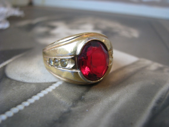 Antique Paste Ring, Men's Paste Ring, Gold Filled… - image 2