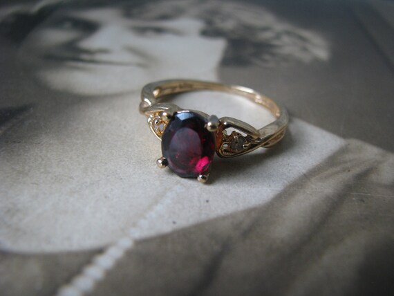 Vintage Garnet Ring, Gold Plated Garnet Ring, Gar… - image 3