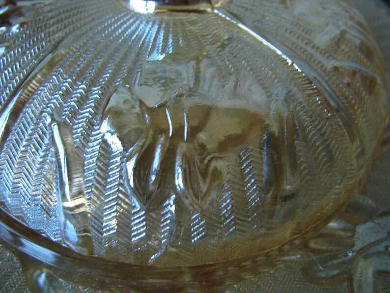 Marigold Iris Herringbone Pattern Carnival Glass Butter Dish 1930/'s Carnival Glass Jeanette Glass Butter Dish Vintage Jeannette Glass