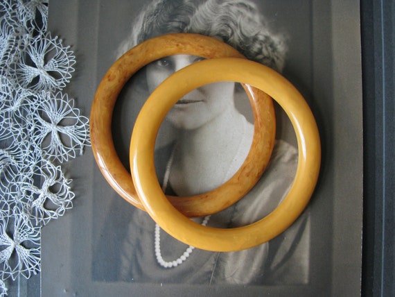 Art Deco Celluloid Bangles, Butterscotch Celluloi… - image 1